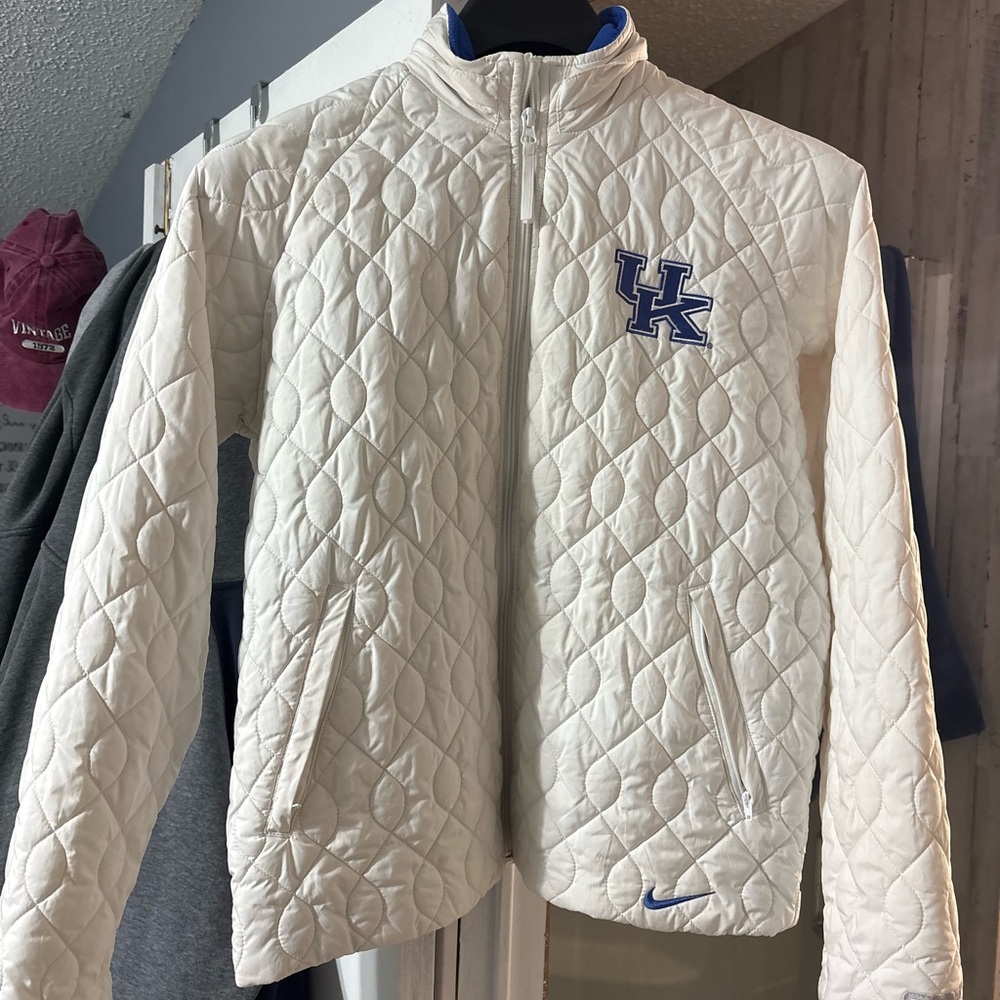 Nike White Quilted Jacket with Blue Logo